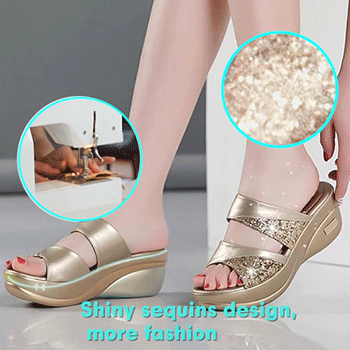 Summer Glitter PU Wedge Platform Comfortable Sandals For Women