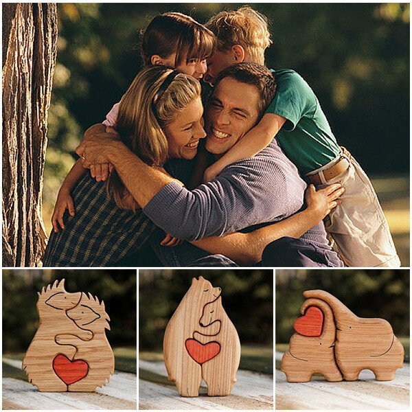 Hand Carved Wooden Cuddling Animals