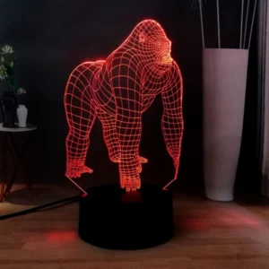 3D Illusion LED Gorilla Lamp oo leh 7 Midab oo La Beddeli Karo