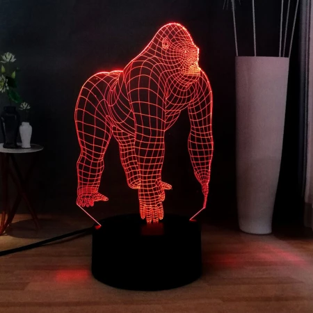 3D Illusion LED Gorilla Lampa med 7 omkopplingsbara färger