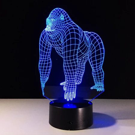 3D Illusion LED Gorilla -lamppu 7 vaihdettavalla värillä