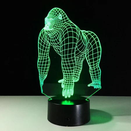 3D illúzió LED Gorilla lámpa 7 kapcsolható színnel