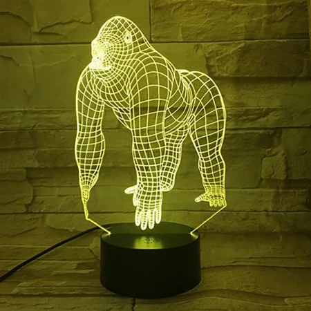 3D Illusion LED Gorilla -lampe med 7 byttbare farger