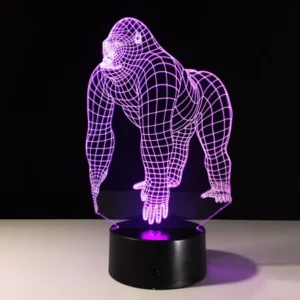 3D Illusion LED Gorilla Lamp oo leh 7 Midab oo La Beddeli Karo