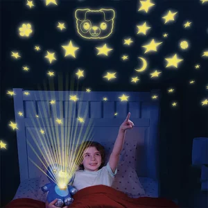 Bebé de peluche con proyector de luz estrellada