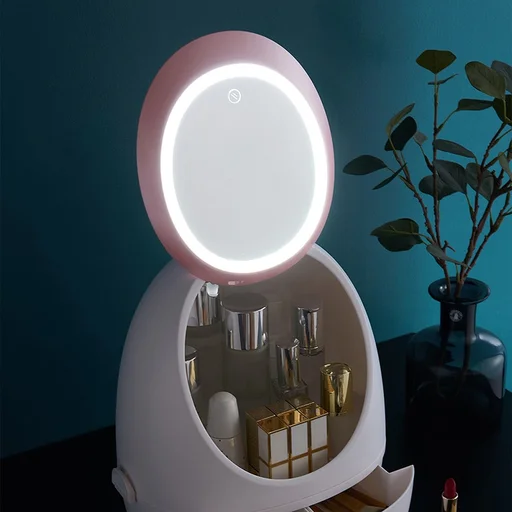 Kutia e organizatorit kozmetik me pasqyra LED