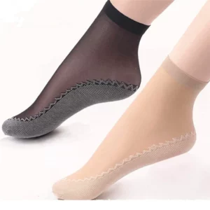 10 Paa Silky Anti-Slip Cotton Socks