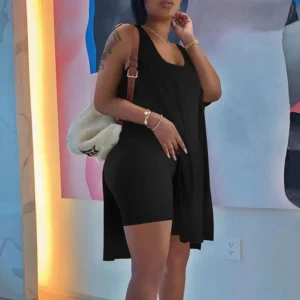 U-Neck Sleeveless Dress Shorts Set