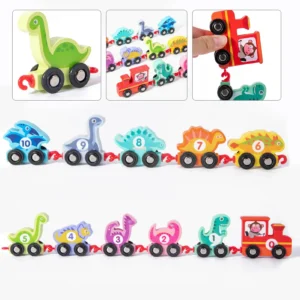 11pcs Wooden Dinosaur Trackless Trains
