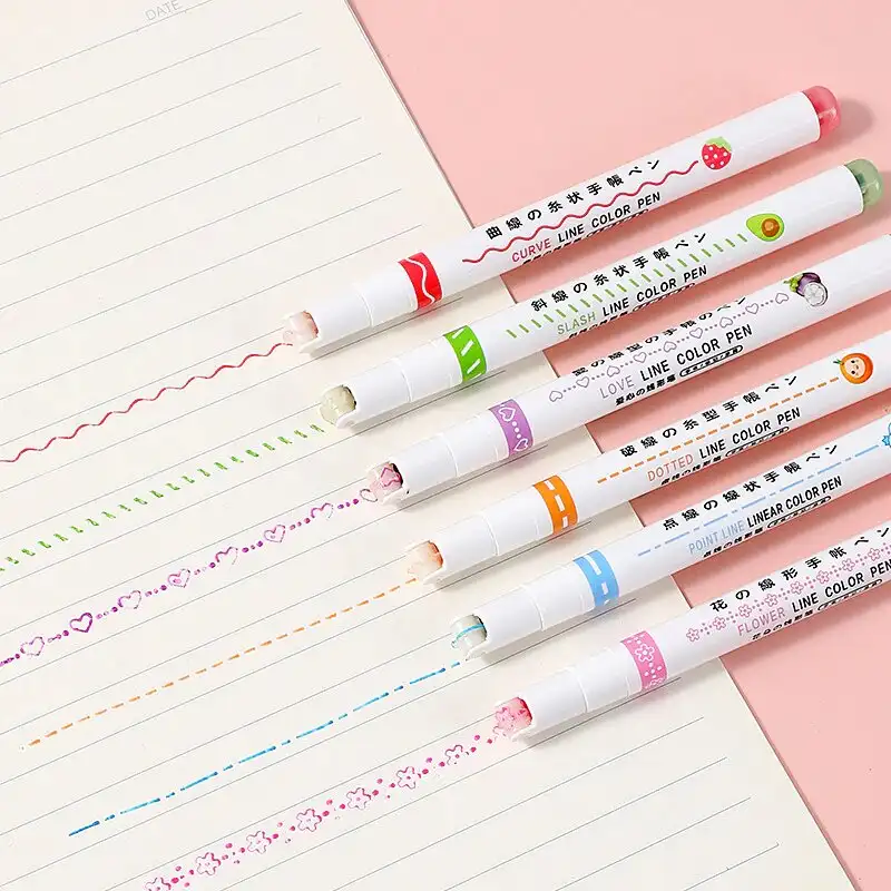 Dual Tip Pens with 6 Different Curve Shapes Fine Tips
