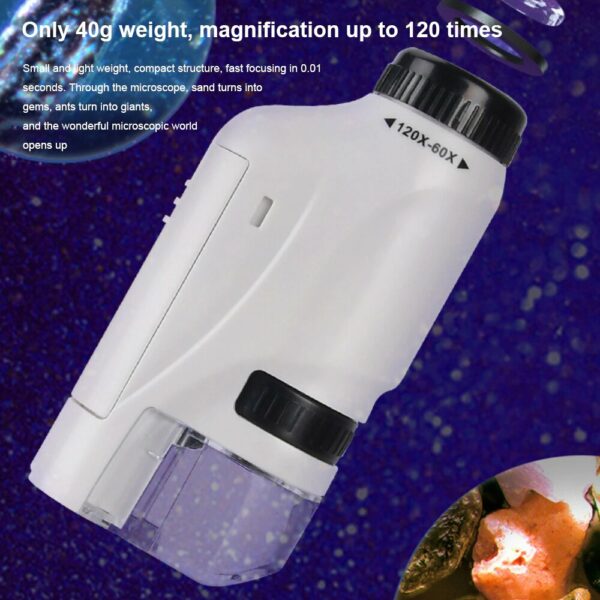 Kids Portable Pocket Microscope With Adjustable Zoom 60-120x