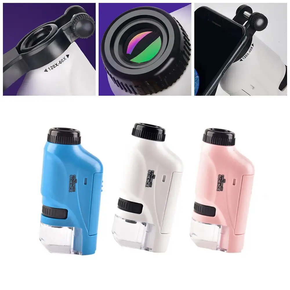 Kids Portable Pocket Microscope With Adjustable Zoom 60-120x