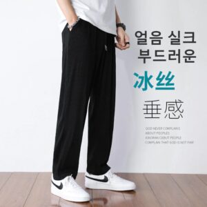 Mens Ice Silk Elastic Casual Pants