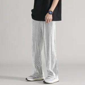 Mens Ice Silk Elastic Casual Pants