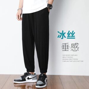 Mens Ice Silk Elastic Casual Pants