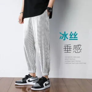 Mens Ice Silk Elastic Casual Pants