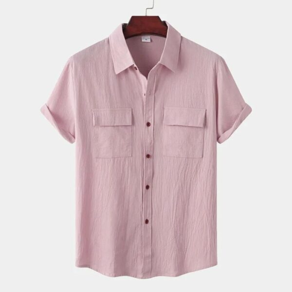 Mens Solid Colour Casual Cotton Linen Short Sleeve Shirt
