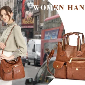 Multi-Pocket Leather Purse Handbag