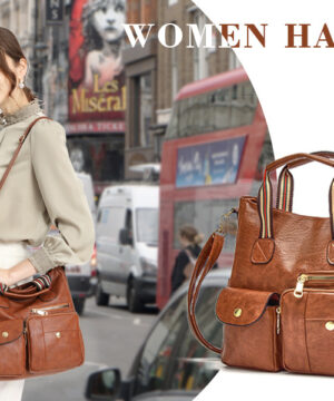 Multi-Pocket Leather Purse Handbag
