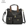 Multi-Pocket Leather Purse Handbag