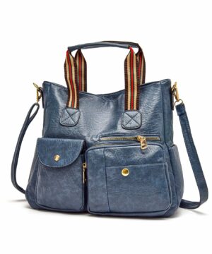 Multi-Pocket Leather Purse Handbag