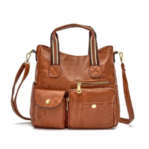 Multi-Pocket Leather Purse Handbag