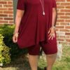 Plus Size Ruffled Hem Solid Color Top & Shorts