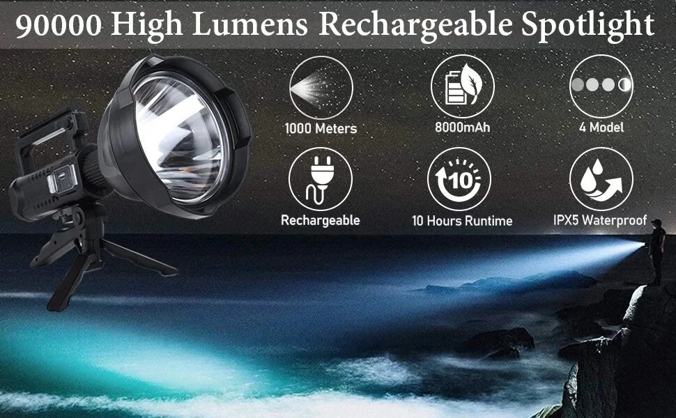 Rechargeable Handheld Spotlight Flashlight-High Lumens