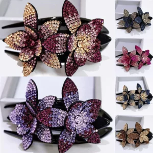 Rhinestone Double Flower Hair Clip