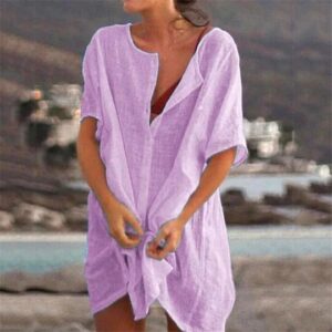 Summer Cotton Loose Short Sleeve Casual Women Shirt