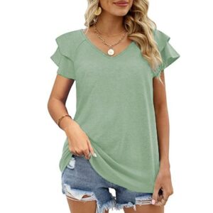 Women Casual V-Neck Irregular Lotus Leaf Sleeves Blouses