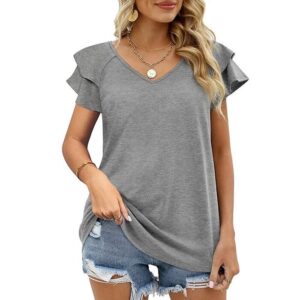 Women Casual V-Neck Irregular Lotus Leaf Sleeves Blouses