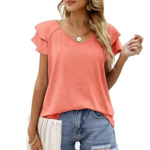 Women Casual V-Neck Irregular Lotus Leaf Sleeves Blouses