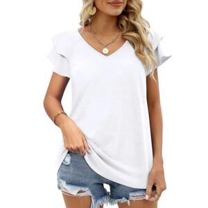 Women Casual V-Neck Irregular Lotus Leaf Sleeves Blouses