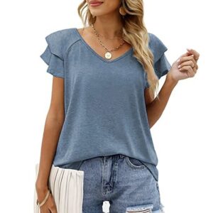 Women Casual V-Neck Irregular Lotus Leaf Sleeves Blouses