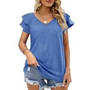 Women Casual V-Neck Irregular Lotus Leaf Sleeves Blouses