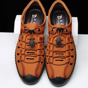 Aviator Wrapped Toe Hollow Leather Sandals