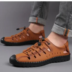 Aviator Wrapped Toe Hollow Leather Sandals