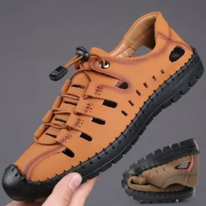 Aviator Wrapped Toe Hollow Leather Sandals