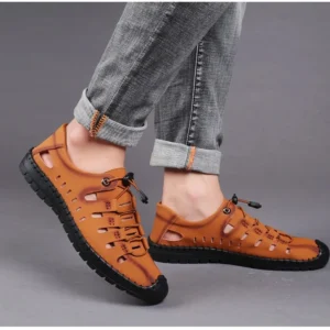 Aviator Wrapped Toe Hollow Leather Sandals