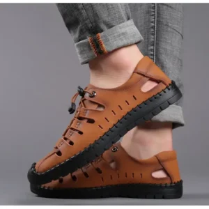 Aviator Wrapped Toe Hollow Leather Sandals