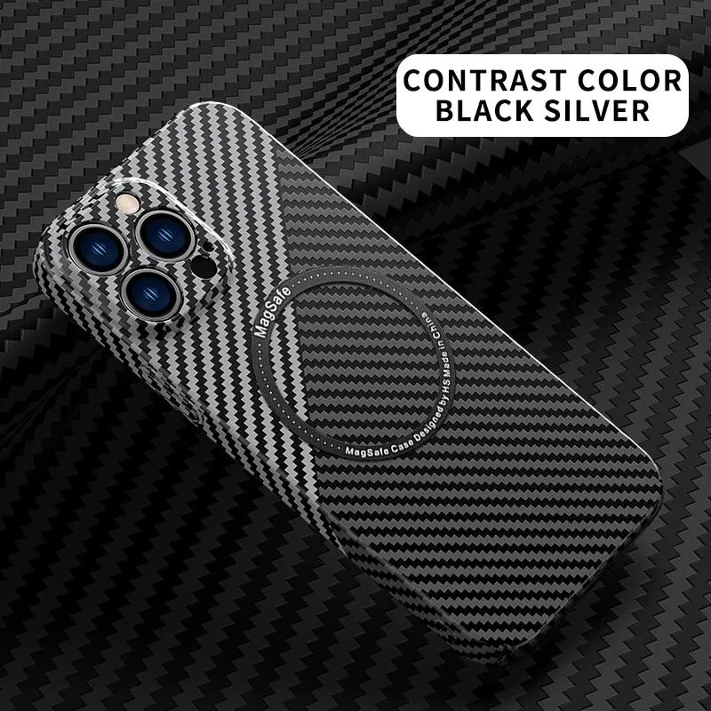 Carbon Fiber Texture Magnetic Wireless Charging Iphone Case