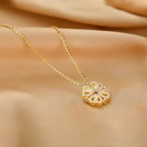 Lucky Heart Sterling Silver Necklace With Six Roses