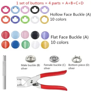 Metal Snaps Buttons With Fastener Pliers Press Tool Kit