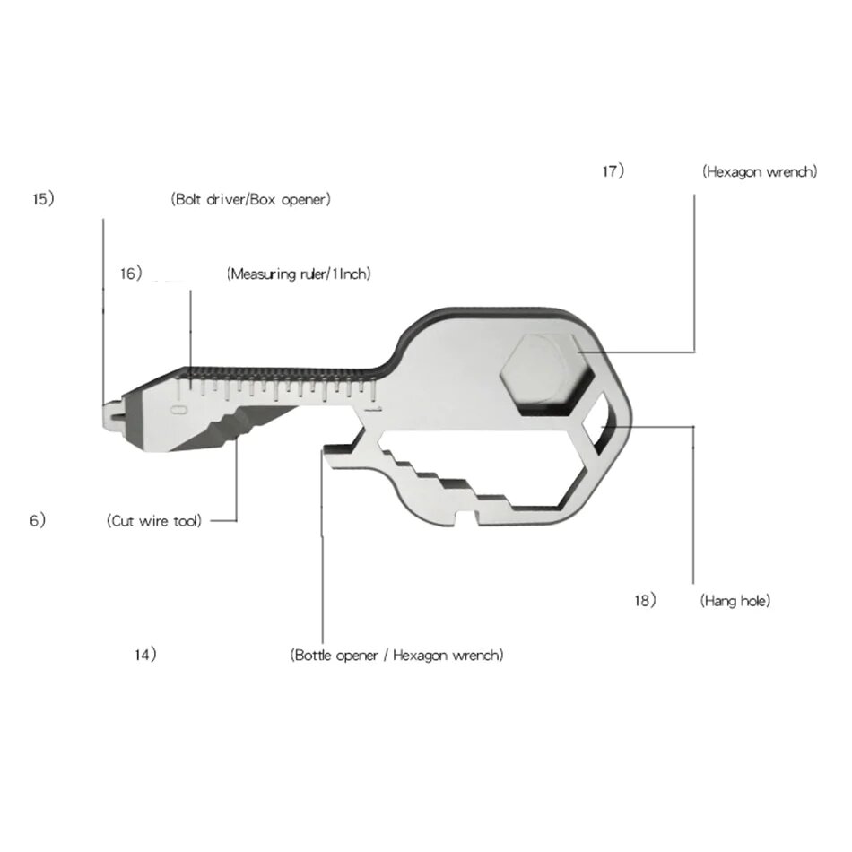 Multifunctional Key Shaped Pocket Tool