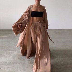 Spring & Summer Sexy Coat 3 Piece Cardigan High Waist Pants Set