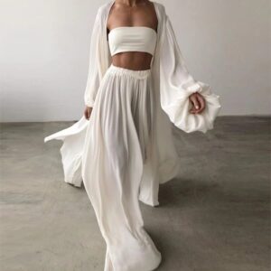 Spring & Summer Sexy Coat 3 Piece Cardigan High Waist Pants Set
