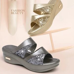 Womens Fish Mouth Sequin Slippers
