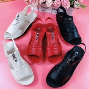 Zipper Flat Soft Leather and Sole Comfort Sandals