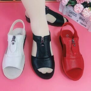Zipper Flat Soft Leather and Sole Comfort Sandals
